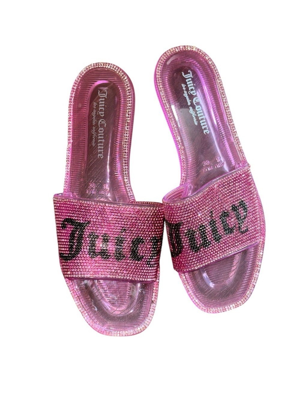 Juicy Couture Hot Pink Hylton Lucite Pool Slide Sandals Size 8